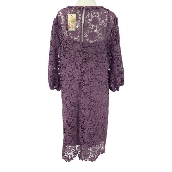 Johnny Was Purple Slip Dress with Lace Overlay B1 - Picture 11 of 14